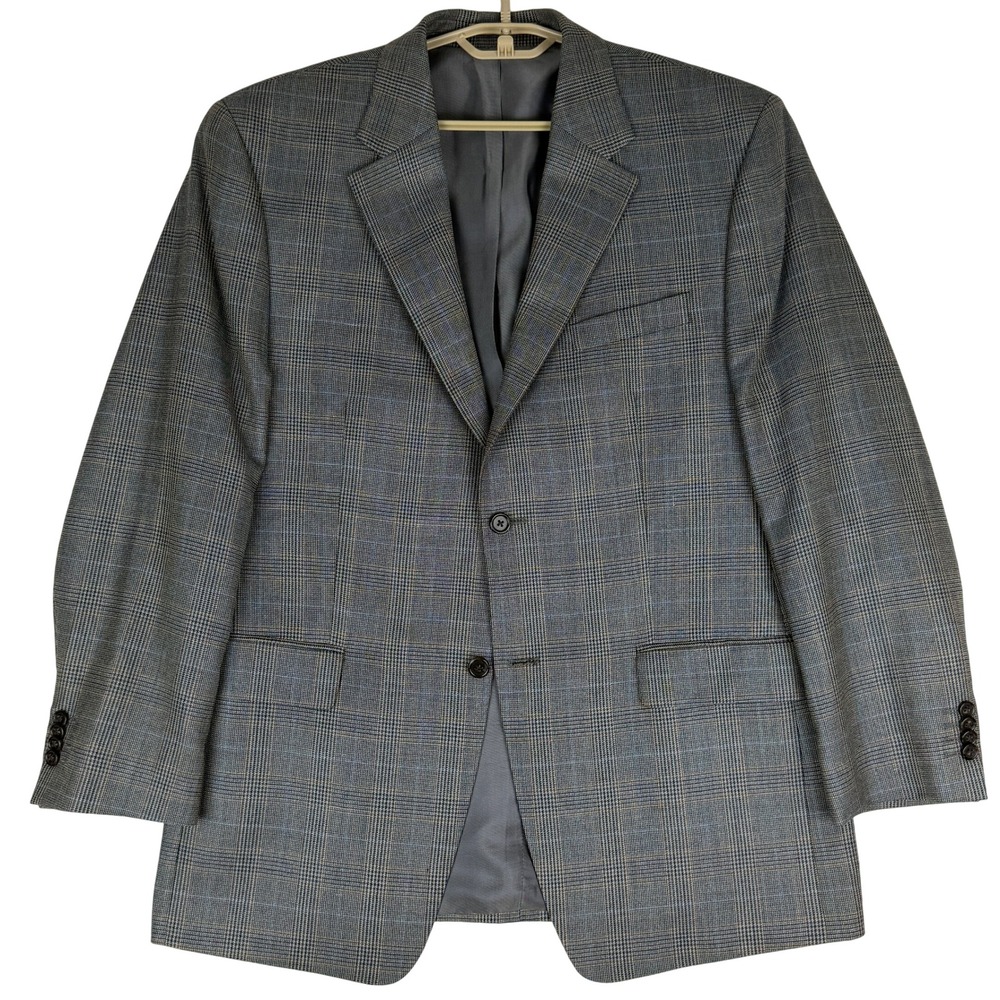 JOE Joseph Abboud Blazer Men 42R Grey Glen Plaid 2-Button Double Vent Sport Coat